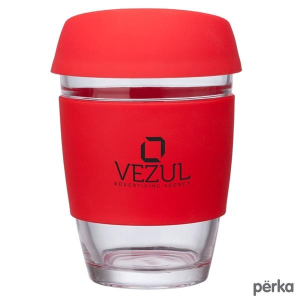 Rizzo Perka® 12 oz. Glass Mug w/ Silicone Grip & Lid